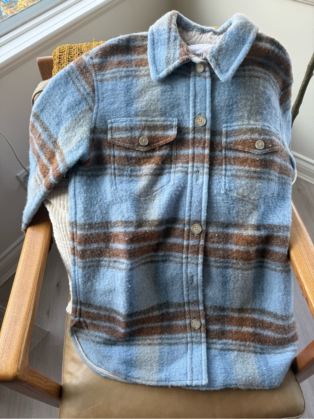 Wilfred Free Light Blue and Brown Plaid Wool Shacket